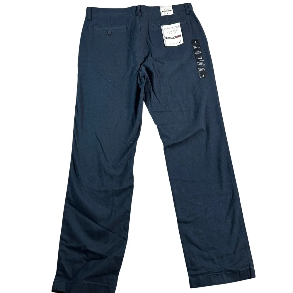 Nautica Mens Clipper Pant Classic Fit Navy Blue Chino Stretch PR9101 33x32 NEW